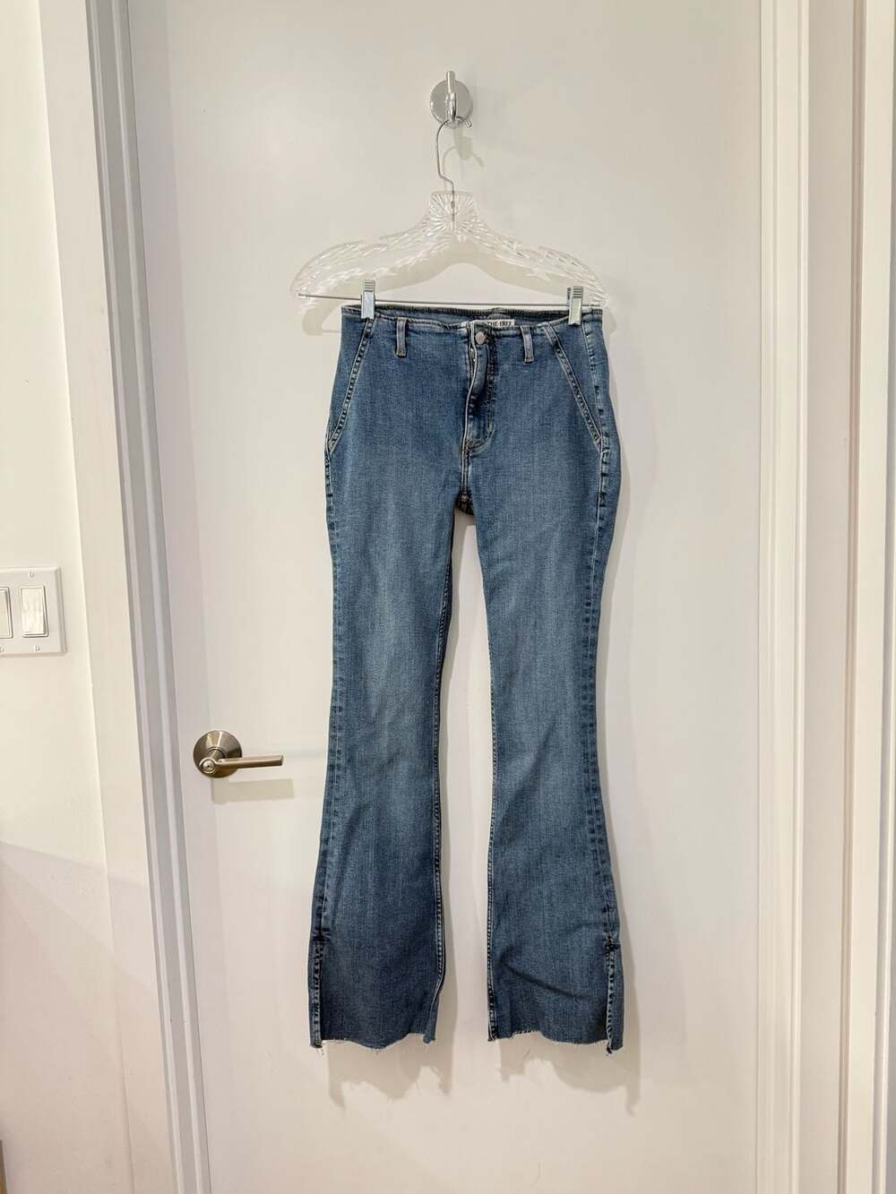 We The Free People Alamo Mid-Rise Raw Hem Flare Jeans Size 27